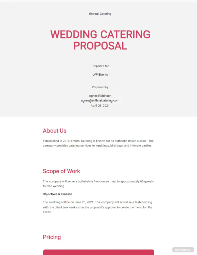 wedding catering proposal template