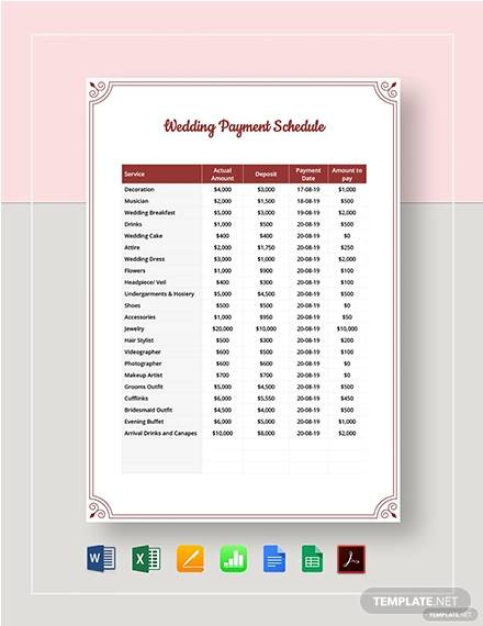 wedding payment schedule template