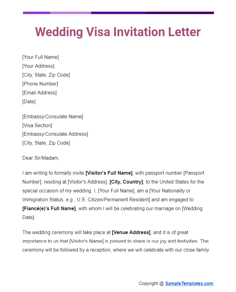 wedding visa invitation letter