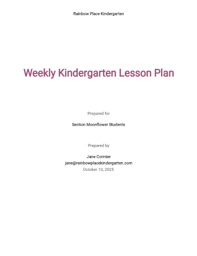 weekly kindergarten lesson plan template