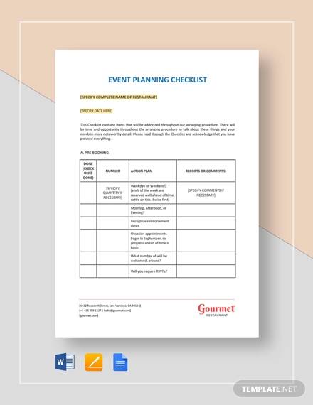 restaurant event planning checklist