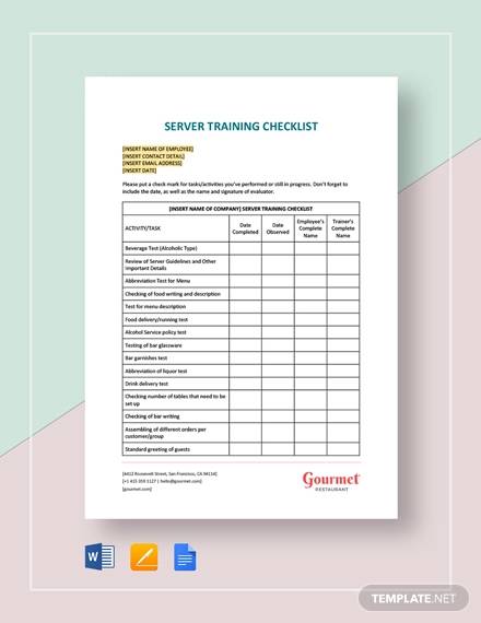 server training checklist