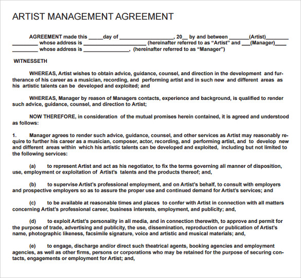 Free Artist Management Contract Template