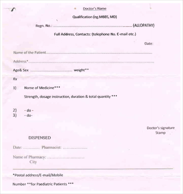sample doctor prescription form