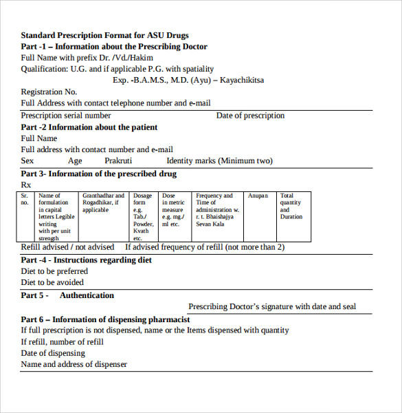 standard doctor prescription form