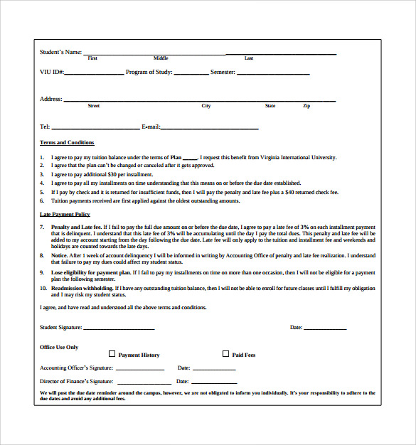 tuition payment plan template