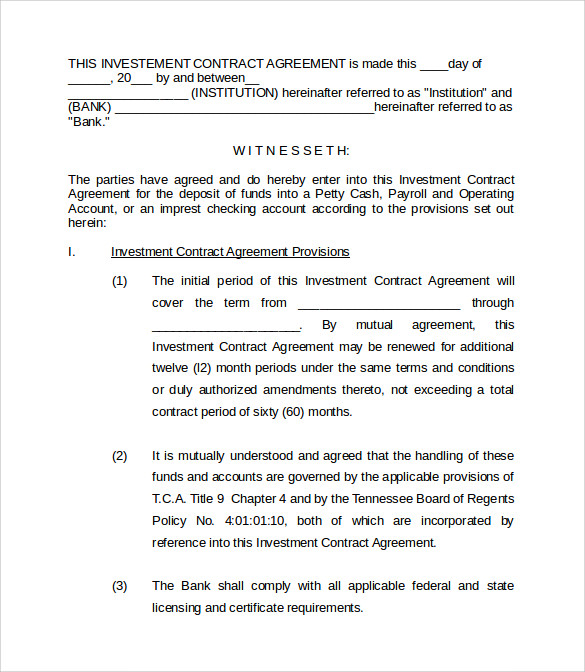 FREE 19 Investment Contract Templates In PDF MS Word Google Docs   Banking Investment Contract Template 