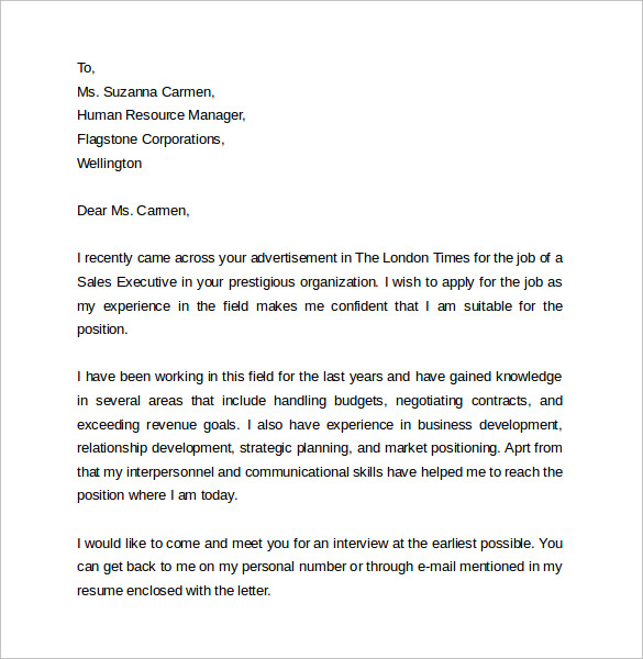 cover letter for corporate sales executive