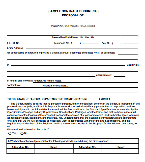 contractor proposal template example