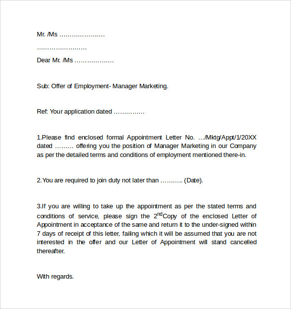 free sample of cover letter for employment