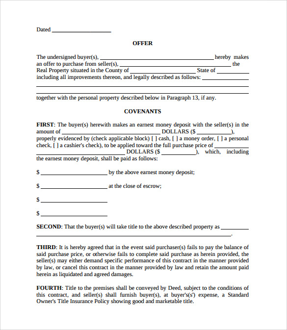 real estate offer and acceptance contract template