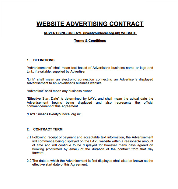 Website Advertising Contracts Template