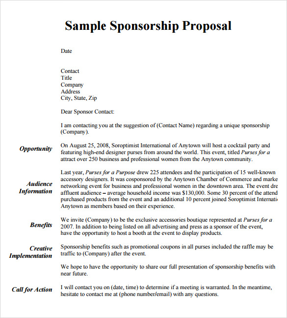 formal sponsorship proposal template