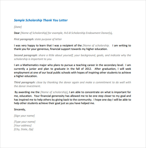 Sample Thank You Letter For Scholarship 9 Download Free Documents