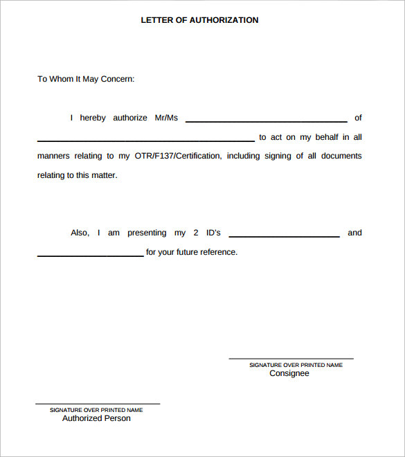 FREE 8+ Sample Letter Of Authorization Letter Templates in  