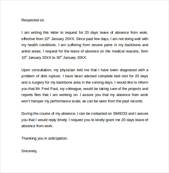 leave of absence letter to employer