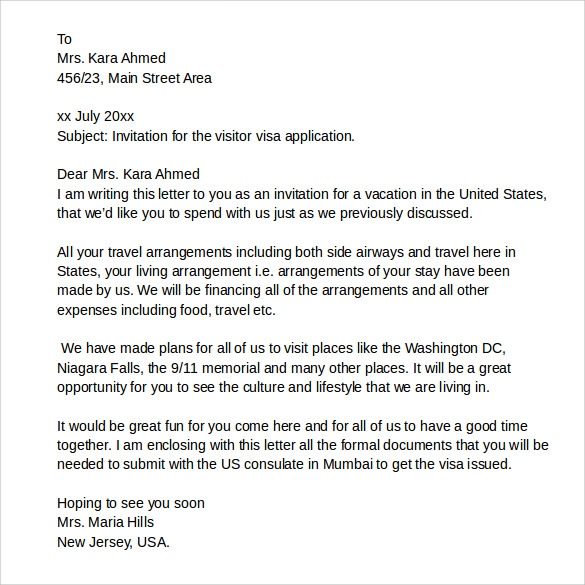 us tourist visa invitation letter