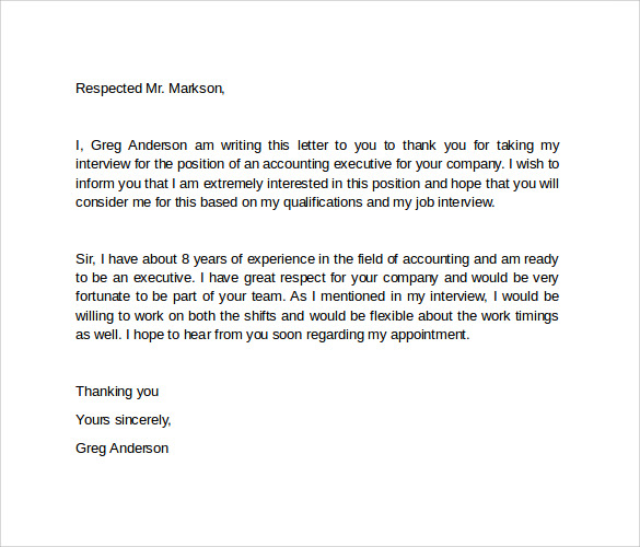 executive interview follow up letter