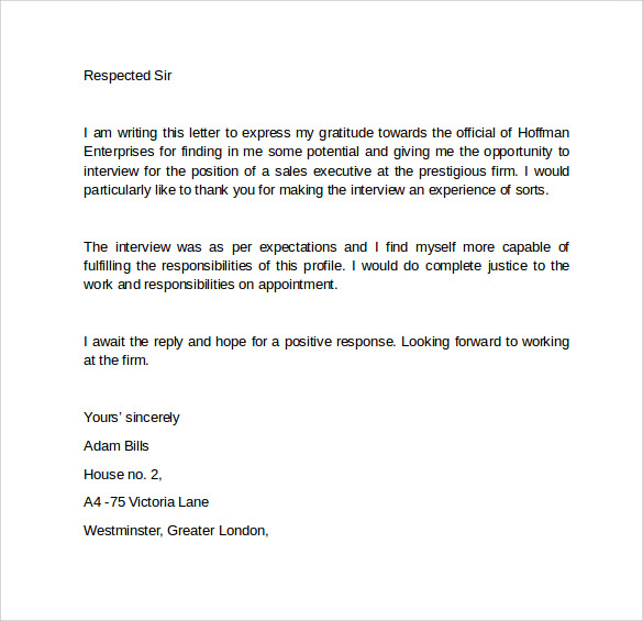 interview follow up letter template