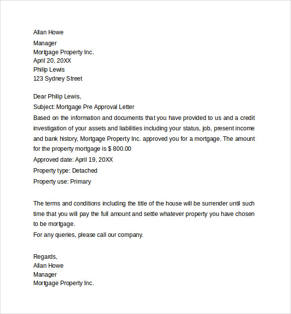 mortgage pre approval letter