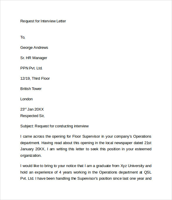 thesis interview request letter