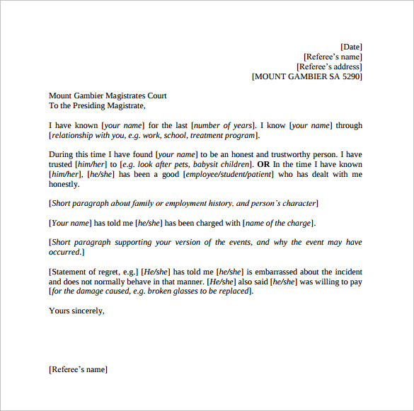 Letter Of Recommendation For Court Template PDF Template