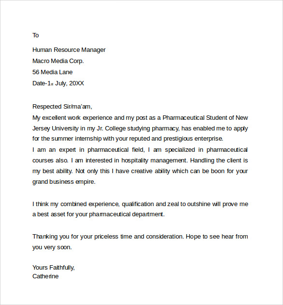 pharmacist internship letter