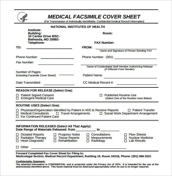 confidential medical facsimile cover sheet