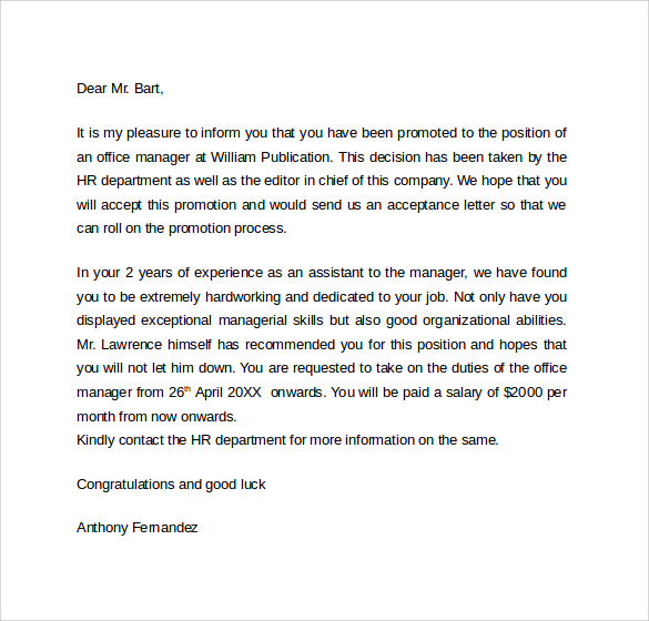 promotion letter template