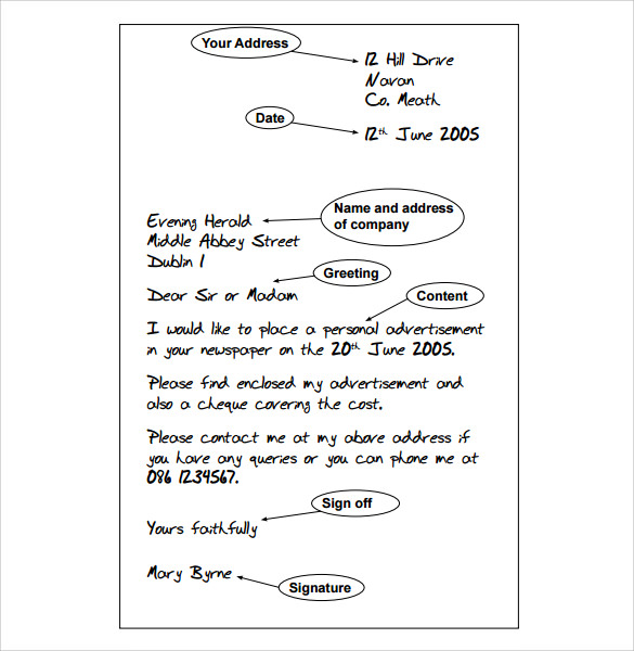 sample layout of a formal or business letter