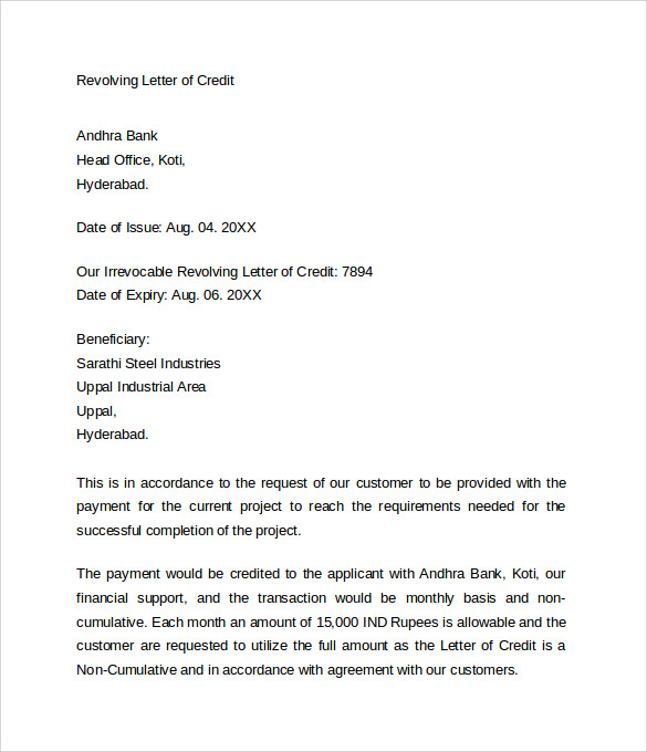 Sample Letter of Credit - 9+ Download Free Documents In Word