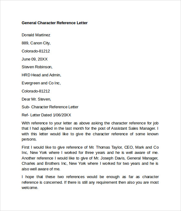 general letter of reference template
