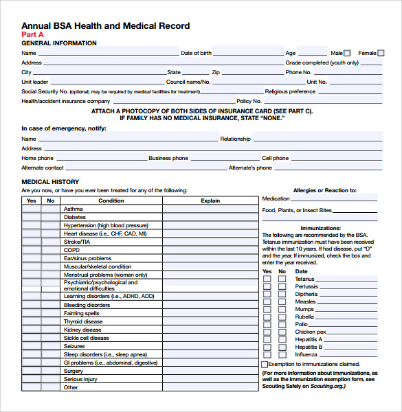 bsa b and a forms health Sample Medical Templates BSA  Form   6 Templates