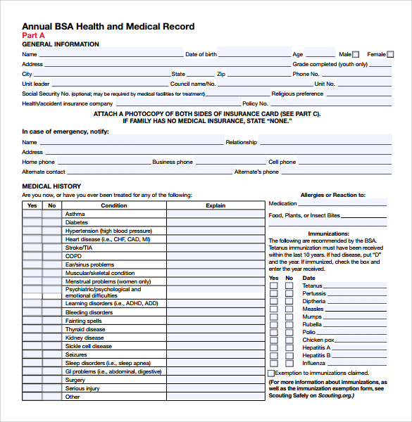 FREE 6 Sample BSA Medical Forms In PDF MS Word