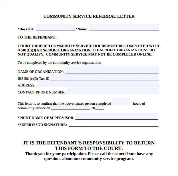 community service referral letter