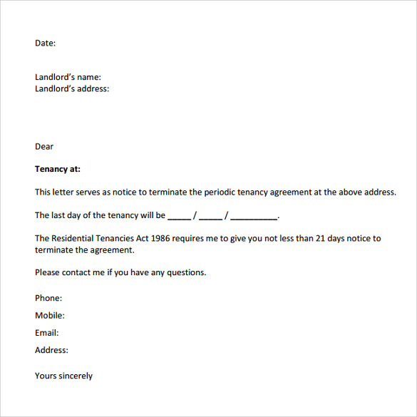 sample notice to vacate letter