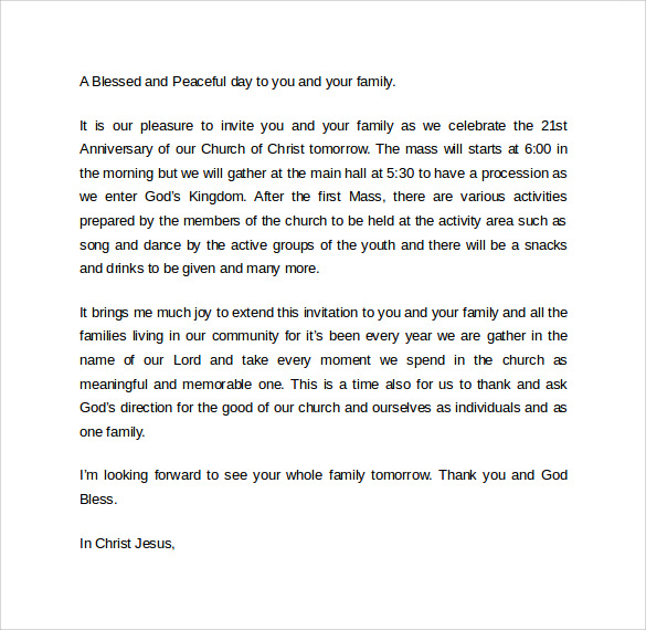 church anniversary invitation letter
