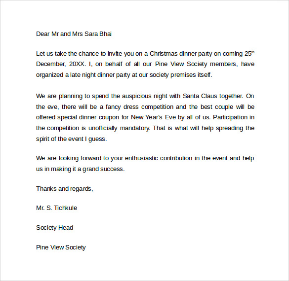 invitation letter for dinner