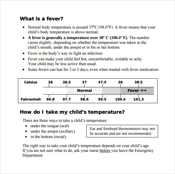 sample baby fever temperature chart