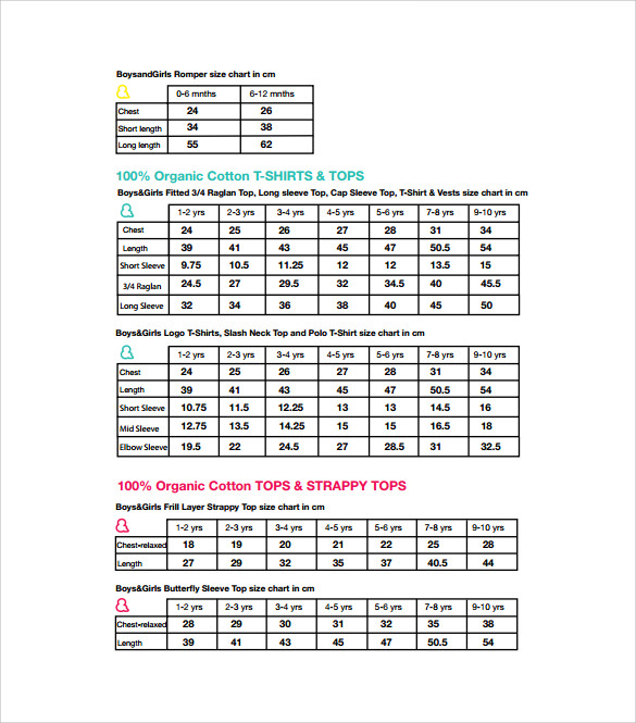 Boy Cloth Size Chart