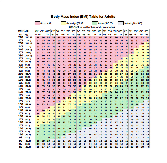 BMI Chart Printable PDF
