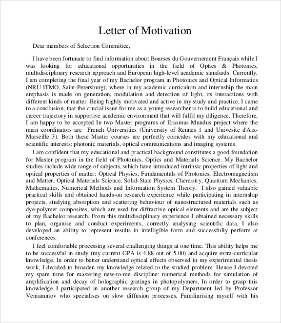 5 Sample Motivation Letters PDF Word Sample Templates