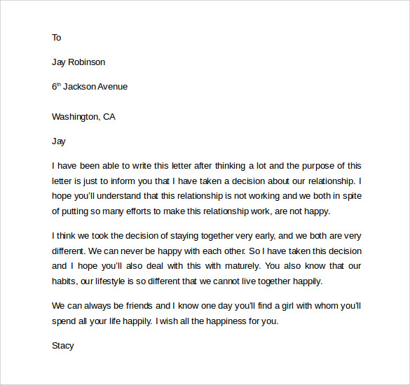 Free 8 Sample Breakup Letter Templates In Pdf Ms Word