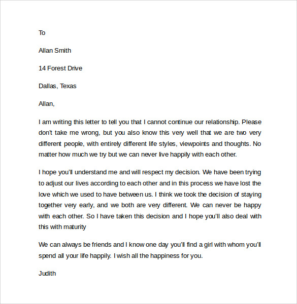 love break up letter