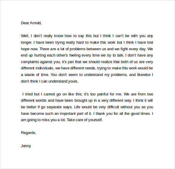 sample break up letter