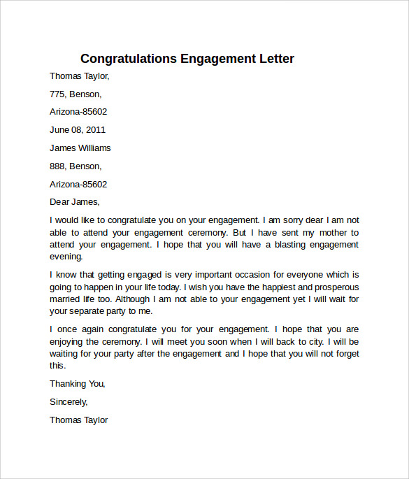 congratulations engagement letter