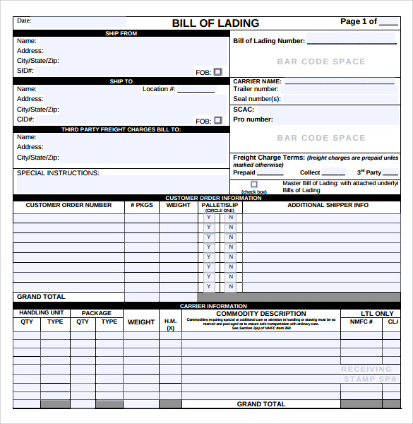 FREE 5 Sample Bill Of Lading In PDF