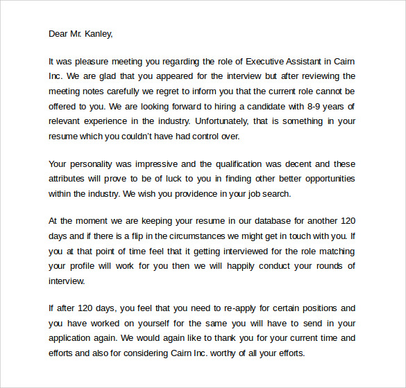 download rejection letter after interview