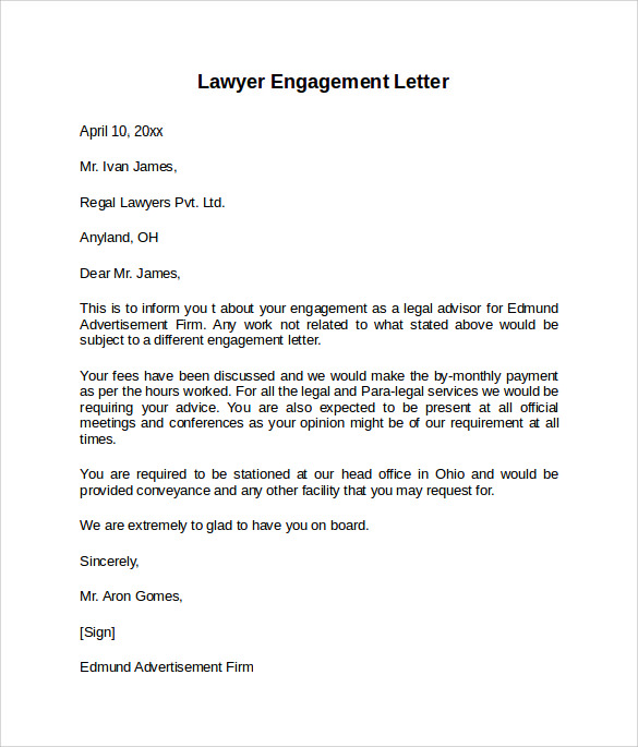 agreement lawyer client 9 Engagement Letters Templates Sample Sample  to Download