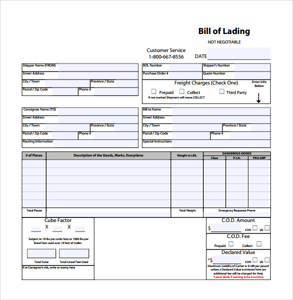 FREE 5+ Sample Bill of Lading in PDF